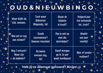 Nieuwjaarskaart 'oud en nieuw bingo' humor