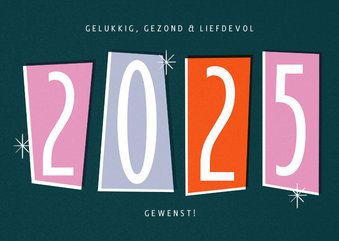 Nieuwjaarskaart retro 2025 groot jaartal 