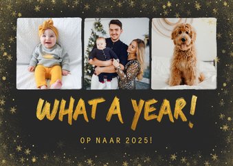 Nieuwjaarskaart What a year met fotocollage