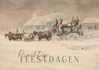 Originele kerstkaart met koets in de sneeuw