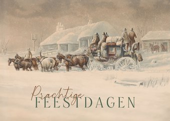 Originele kerstkaart met koets in de sneeuw