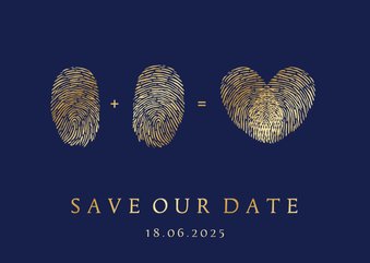 Originele save the date kaart vingerafdrukken en hartje