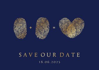 Originele save the date kaart vingerafdrukken en hartje