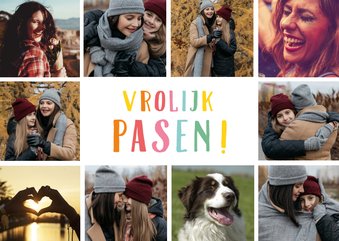 Paaskaart fotocollage met 10 foto's en vrolijk pasen