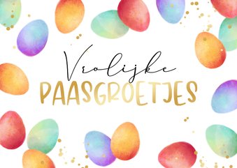 Paaskaart vrolijk kleurrijk paaseitjes paasgroetjes