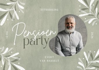 Pensioensfeest uitnodiging bladeren groen en foto