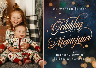 Persoonlijke nieuwjaarskaart met foto en gelukkig nieuwjaar