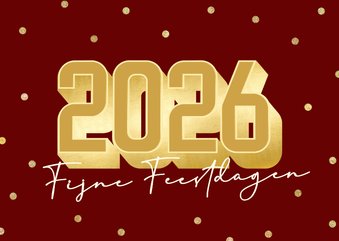 Rode zakelijke kerstkaart met grote gouden 2026 en confetti