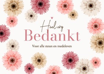 Rouwkaart bedankt gerbera bloemen kleurrijk stijlvol