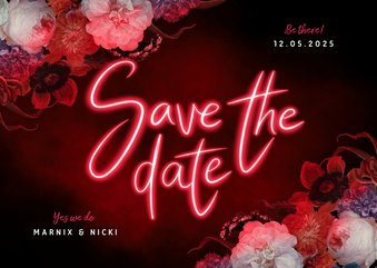 Save the date hip neon bloemen