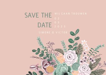 Save the Date kaart blush botanisch bloemen