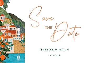 Save the Date kaart mediterraanse bruiloft zomer