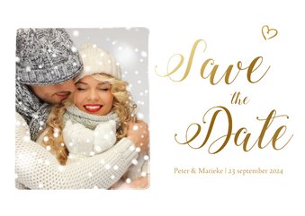 Save the date kaart met gouden letters