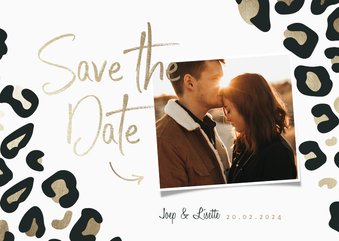 Save the Date kaart panterprint goudlook met foto