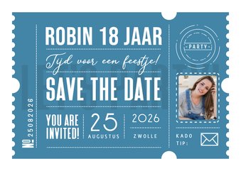Save the date ticket modern grafisch verjaardag feestje foto