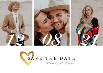 Save the date trouwkaart stijlvol goud met eigen foto's