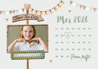 Save the date uitnodiging communie wegwijzers slingers foto