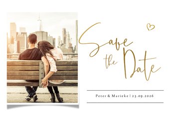 Save the datekaart met eigen foto en gouden tekst en hartje