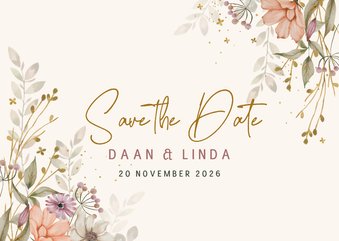 SavetheDate kaart bloemen in herfsttinten 