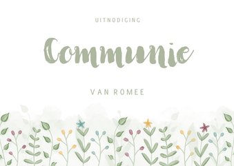 Schattige uitnodiging communie met takjes en bloemetjes