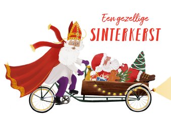 Sinterkerst-kaart met Sinterklaas en Kerstman