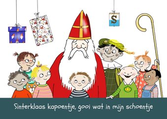 Sinterklaas - Sint en piet met zes kinderen