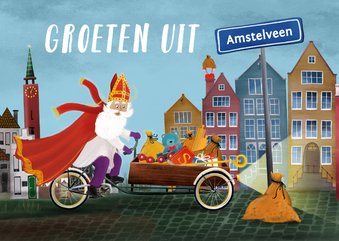 Sinterklaaskaart 'Groeten uit ...’ (vervangende plaatsnaam)
