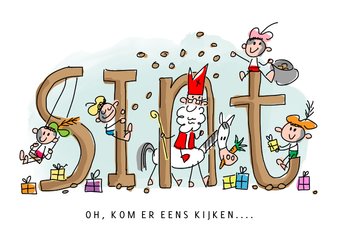 Sinterklaaskaart met letters pietjes en sint