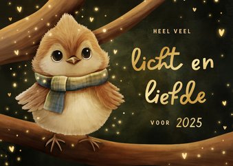 Sprankelende nieuwjaarskaart vogeltje licht en liefde