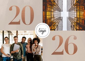 Stijlvol en zakelijk 2026 nieuwjaarskaart met foto's