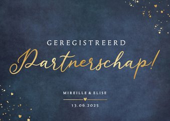 Stijlvolle donkerblauwe geregistreerd partnerschap kaart