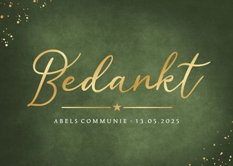 Stijlvolle donkergroene liggende bedankkaart communie