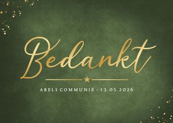 Stijlvolle donkergroene liggende bedankkaart communie