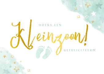 Stijlvolle felicitatiekaart kleinzoon met aquarel en voetjes