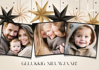 Stijlvolle fotocollage nieuwjaarskaart papieren kerststerren