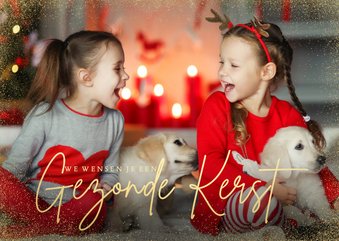 Stijlvolle grote foto kerstkaart met gezonde kerst goudlook