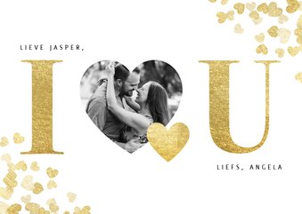 Stijlvolle 'I love u' valentijnskaart met gouden hartjes 