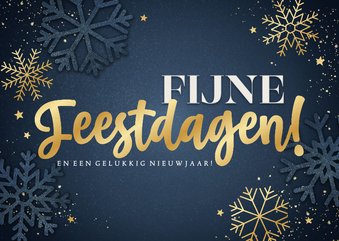 Stijlvolle kerstkaart Fijne Feestdagen sneeuwvlokken sterren