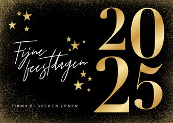 Stijlvolle kerstkaart met goudenfolie 2025 en sterren 