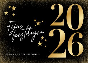 Stijlvolle kerstkaart met goudenfolie 2026 en sterren 