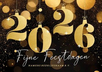Stijlvolle kerstkaart zakelijk met gouden 2026 glitters