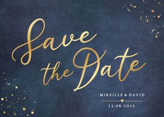 Stijlvolle klassieke Save the Date kaart met gouden letters