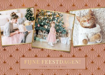 Stijlvolle oudroze art-deco kerstkaart met 3 eigen foto's