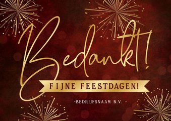 Stijlvolle rode zakelijke bedanktkaart met gouden vuurwerk