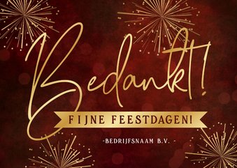 Stijlvolle rode zakelijke bedanktkaart met gouden vuurwerk