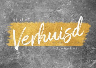 Stijlvolle verhuiskaart met beton en goudlook en typografie 