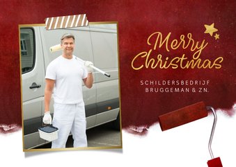 Stijlvolle zakelijke kerstkaart met verfroller en foto 