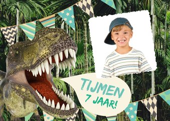 Stoere dino uitnodiging met eigen foto