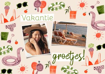 Strand vakantiekaart zomerse illustraties en foto's