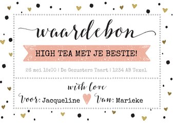 Tegoedbon invulbaar hartjes goud kalligrafie high tea